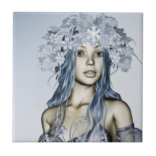 Blue Snow Maiden Winter Fantasy Portrait Tile