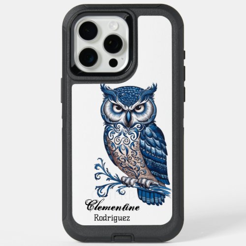 Blue Snow Owl Wood Carving iPhone 15 Pro Max Case