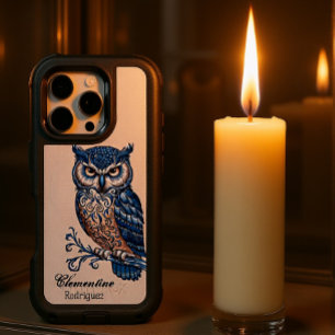 Blue Snow Owl Wood Carving iPhone 16 Pro Case