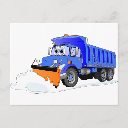 Blue Snow Plow Cartoon Dump Truck Postcard