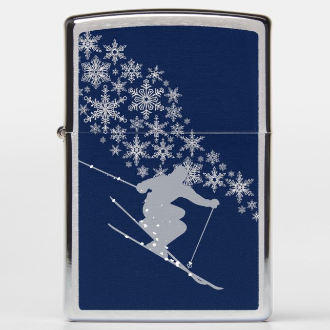 Blue Snow Ski Snowflake Zippo Lighter (Front)