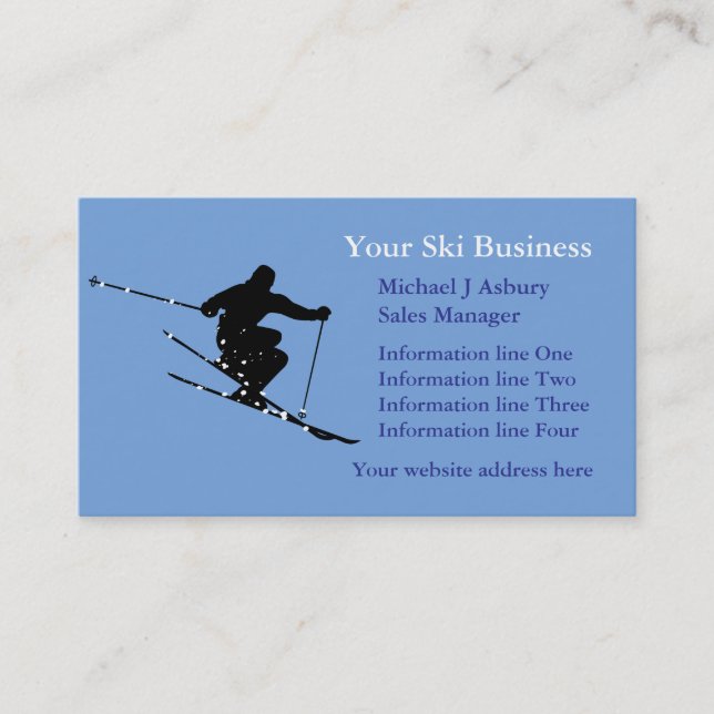 Blue Snow Skier Logo Business Template Business Card (Front)