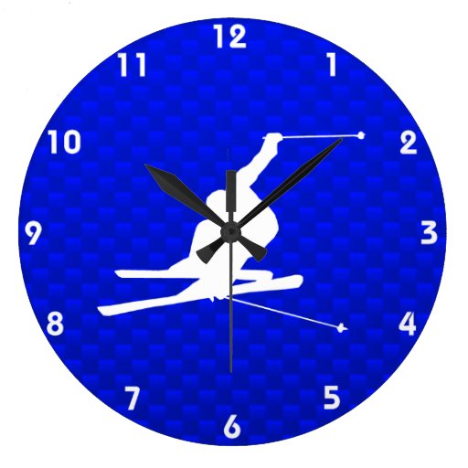 Blue Snow Skiing Clocks | Zazzle