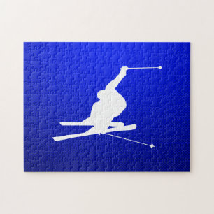 Blue Snow Skiing Jigsaw Puzzle