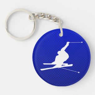 Blue Snow Skiing Keychain