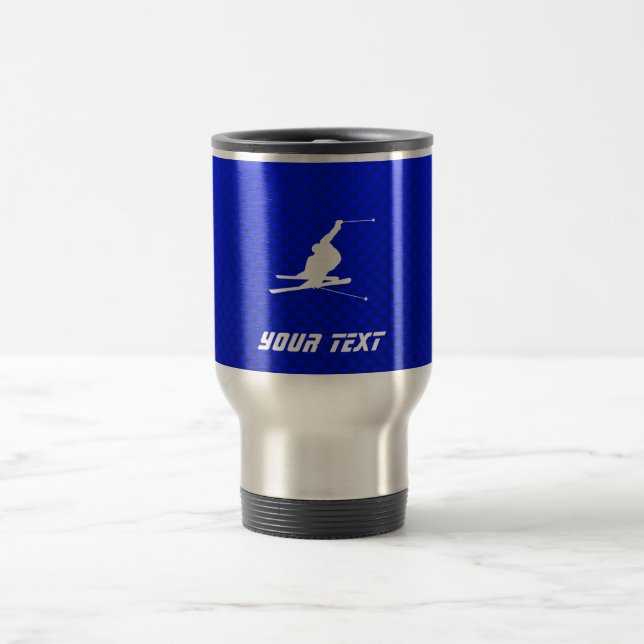 Blue Snow Skiing Travel Mug (Center)