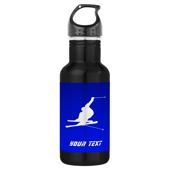 Blue Snow Skiing Water Bottle (Front)