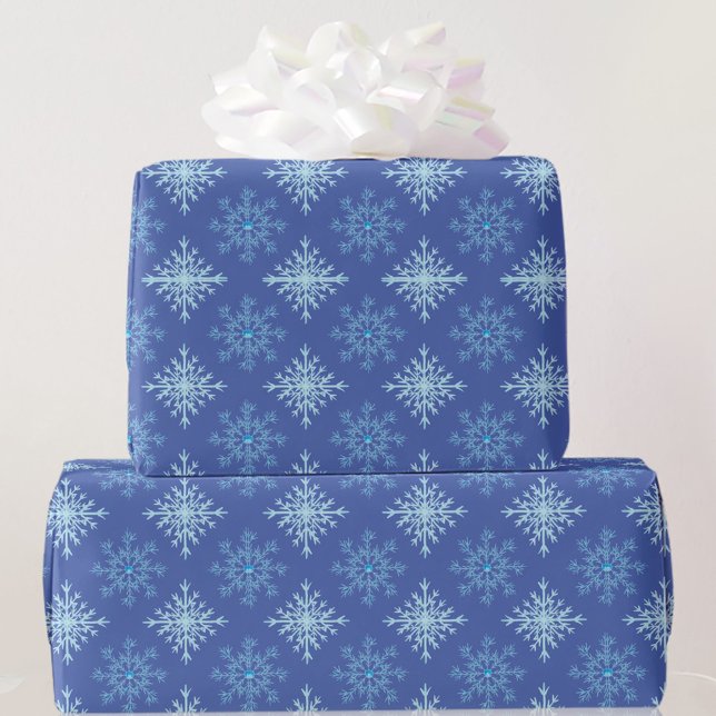 Blue Snow Snowflakes Winter Gift Wrapping Paper (Creator Uploaded)