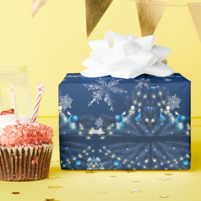 Blue Snowfall Christmas Wrap Wrapping Paper (Birthday Party)