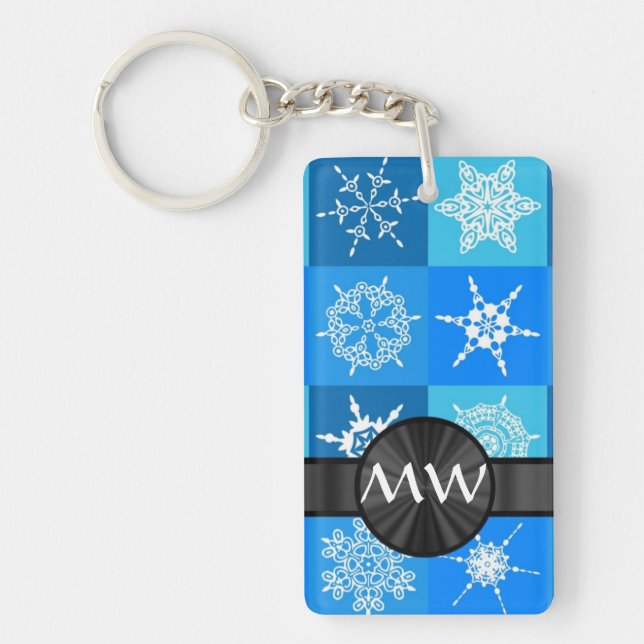 Blue snowflake abstract pattern keychain (Front)