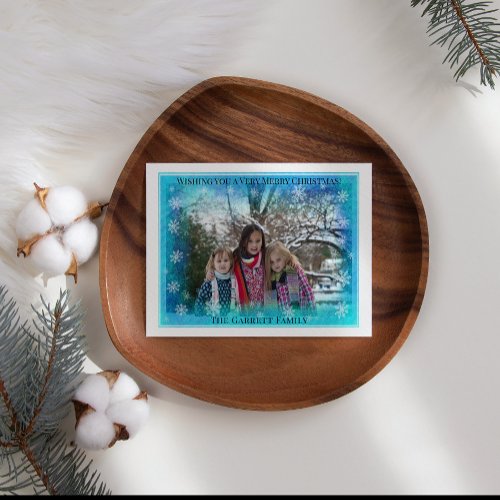 Blue Snowflake Add Your Own Image Winter Christmas Holiday Card