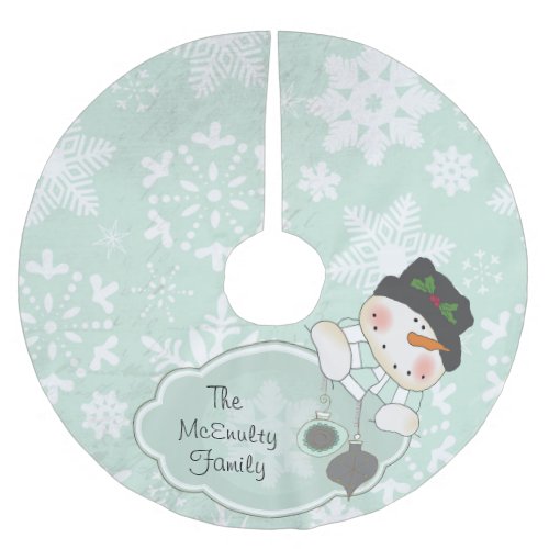 Blue Snowflake and Snowman Holiday Tree Skirt