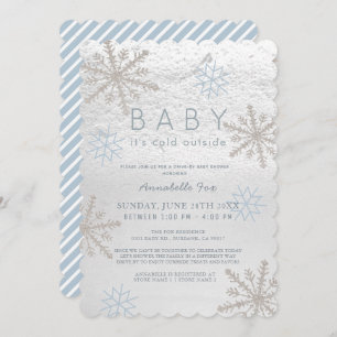Blue Snowflake Baby Its Cold Drive-by Baby Shower Invitation
