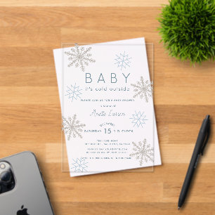Blue Snowflake Baby Its Cold Outside Baby Shower Acrylic Invitations
