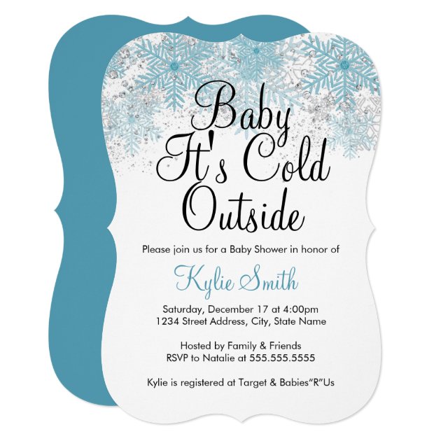Blue Snowflake Baby It's Cold Outside Baby Shower Invitation