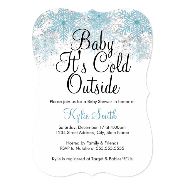 Blue Snowflake Baby It's Cold Outside Baby Shower Invitation