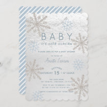 Blue Snowflake Baby Its Cold Outside Baby Shower Invitation