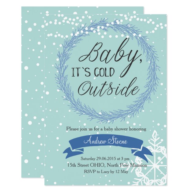 Blue Snowflake Baby It's Cold Outside Invitation