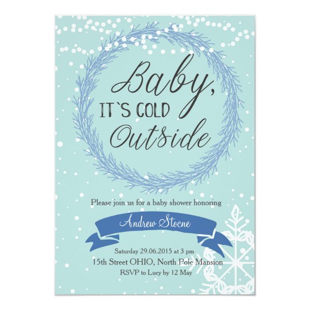 Blue Snowflake Baby It's Cold Outside Invitation