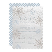 Blue Snowflake Baby Its Cold Shower by Mail Invitation