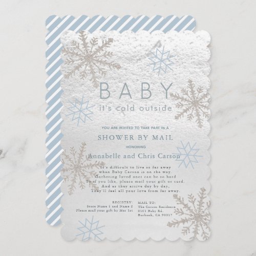 Blue Snowflake Baby Its Cold Shower by Mail Invitation