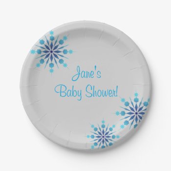 Blue Snowflake Baby Shower Paper Plates by CardinalCreations at Zazzle