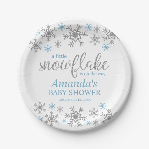 Blue Snowflake Baby Shower Paper Plates