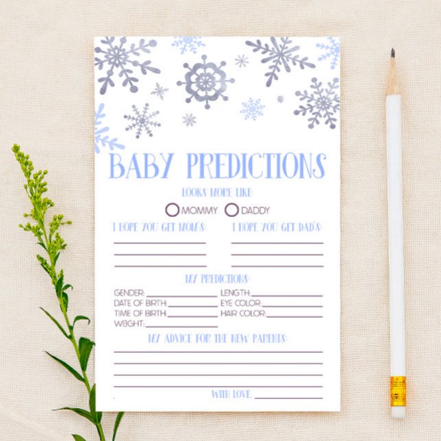 Blue Snowflake Baby Shower Predictions Activity Stationery (Creator Uploaded)