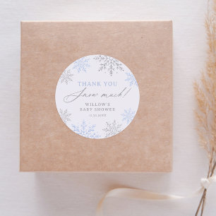 Blue Snowflake Baby Shower Thank You Snow Much Classic Round Sticker