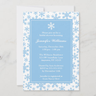 Blue Snowflake Border Winter Bridal Shower Invitation