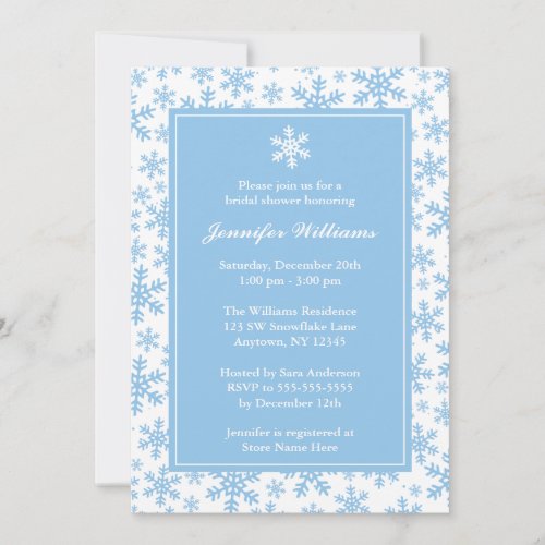 Blue Snowflake Border Winter Bridal Shower Personalized Invites