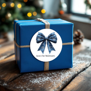 Blue Snowflake Bow Christmas Holiday Classic Round Sticker