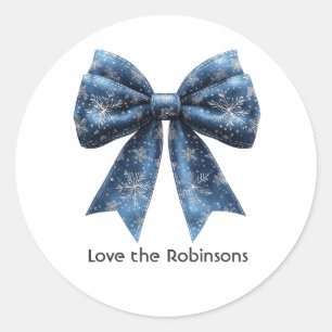Blue Snowflake Bow Christmas Holiday Classic Round Sticker