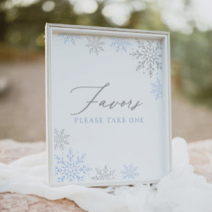 Blue Snowflake Boy Baby Shower Favors Sign