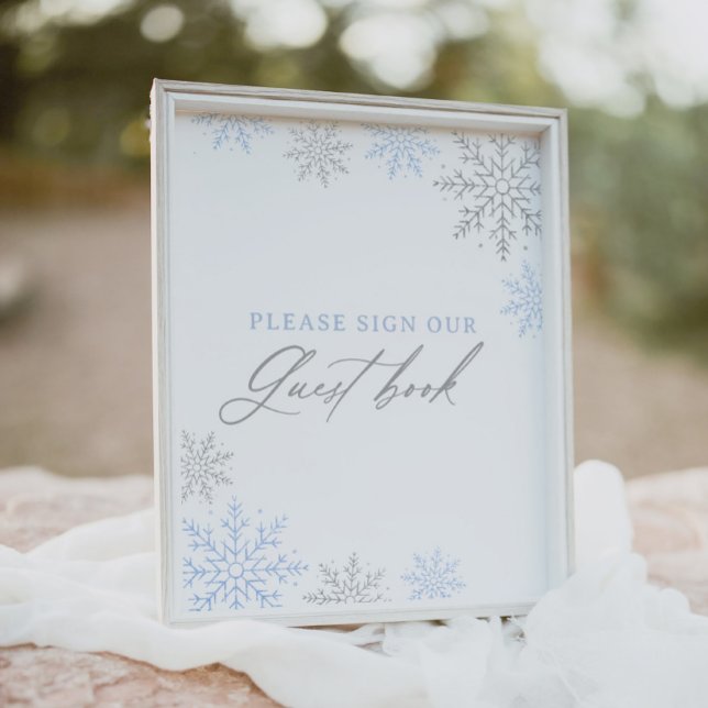 Blue Snowflake Boy Baby Shower Guest book Sign (Creator Uploaded)