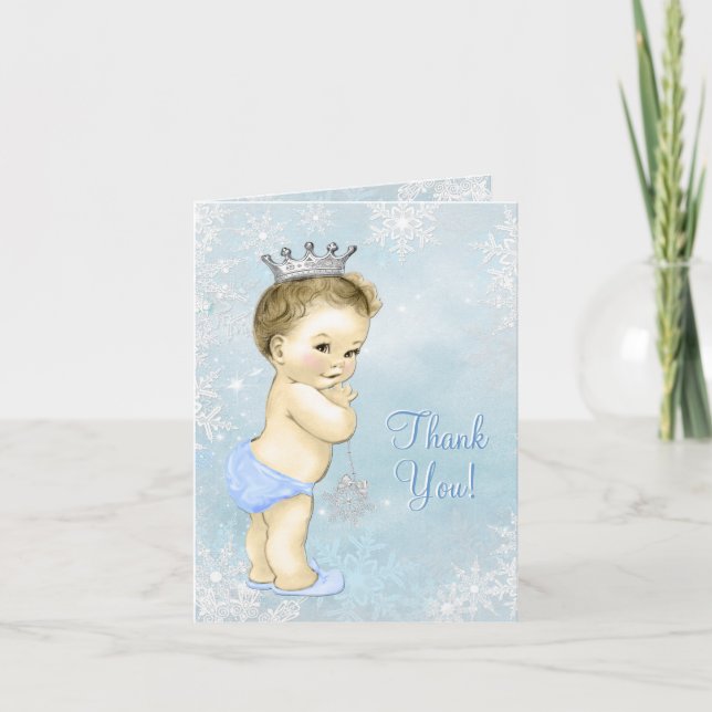 Blue Snowflake Boy Baby Shower Thank You (Front)