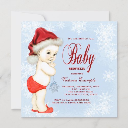 Blue Snowflake Boys Christmas Baby Shower Personalized Invites