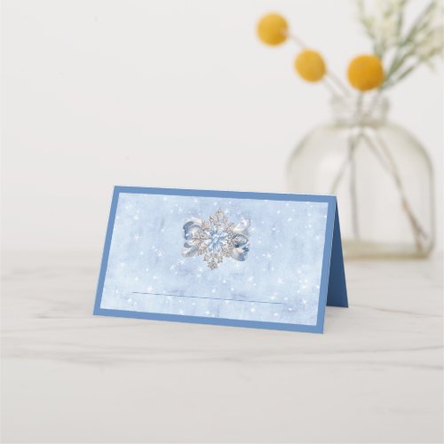Blue Snowflake Brooch Holiday Table Place Card