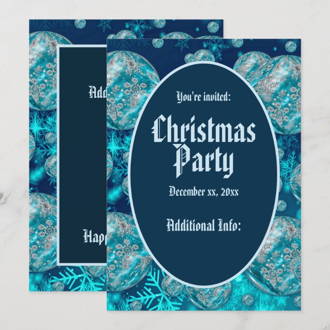 Blue Snowflake Bubbles Holiday Party Invitation (Front/Back)