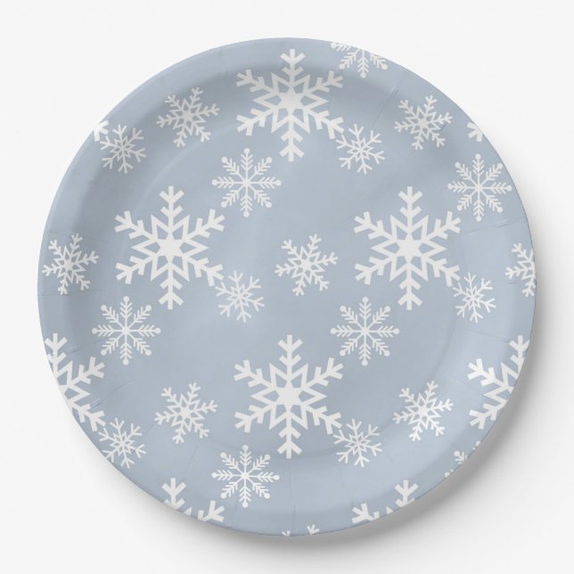blue snowflake christmas baby shower birthday part paper plates (Front)
