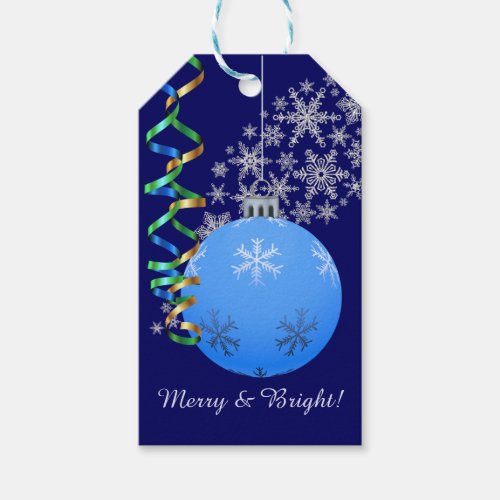 Blue Snowflake Christmas Bulb Gift Tags