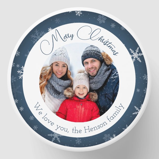 Blue Snowflake Christmas Family Photo Holiday Mini Candle Favors (Front)