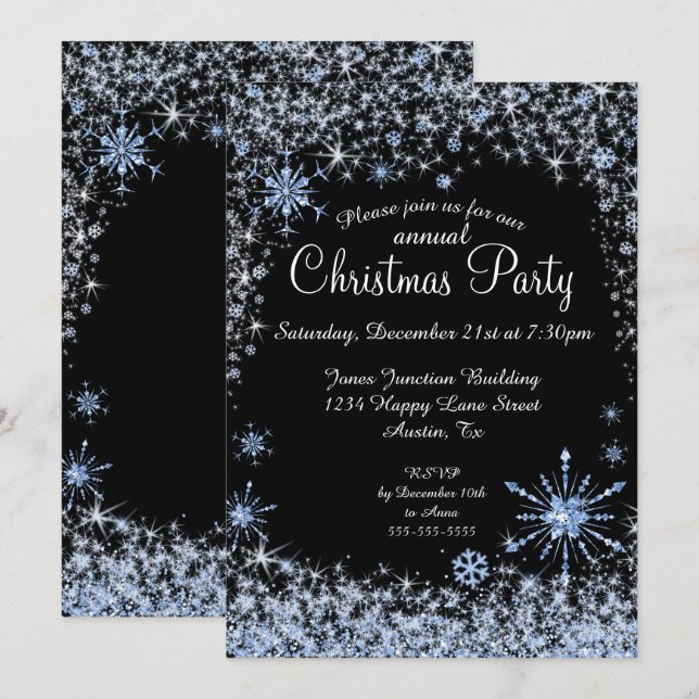 Blue Snowflake Christmas Holiday Party Invitation (Front/Back)