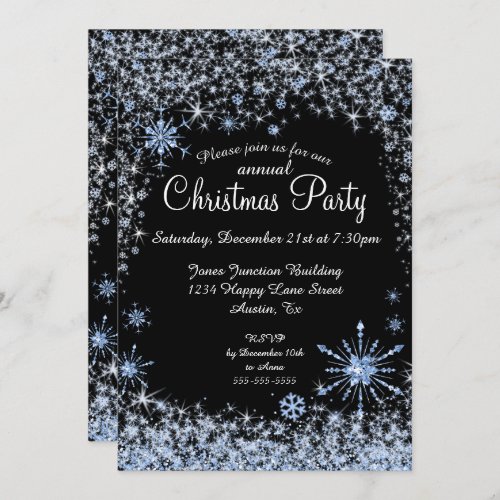 Blue Snowflake Christmas Holiday Party Invitation