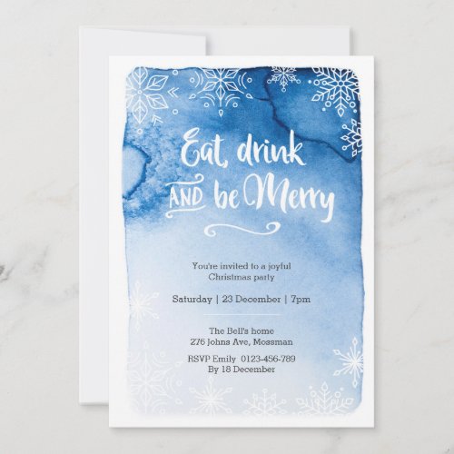 Blue snowflake Christmas party Invitation