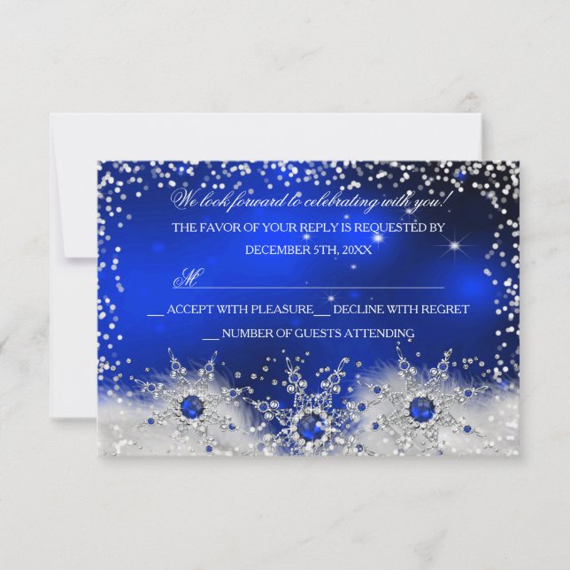 Blue Snowflake Christmas Party RSVP Card (Front)