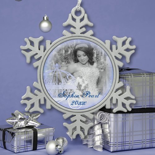 Blue Snowflake Christmas Photo Ornament
