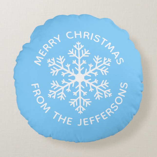 Blue Snowflake Christmas Round Pillow (Front)