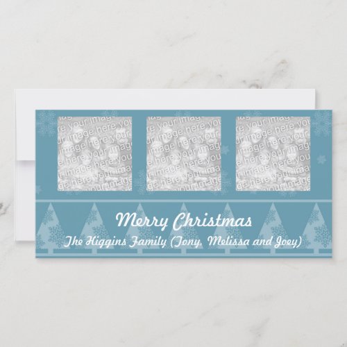 Blue Snowflake Christmas Tree Photo Cards