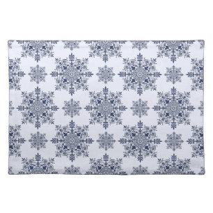Blue Snowflake Damask Pattern Cloth Placemat